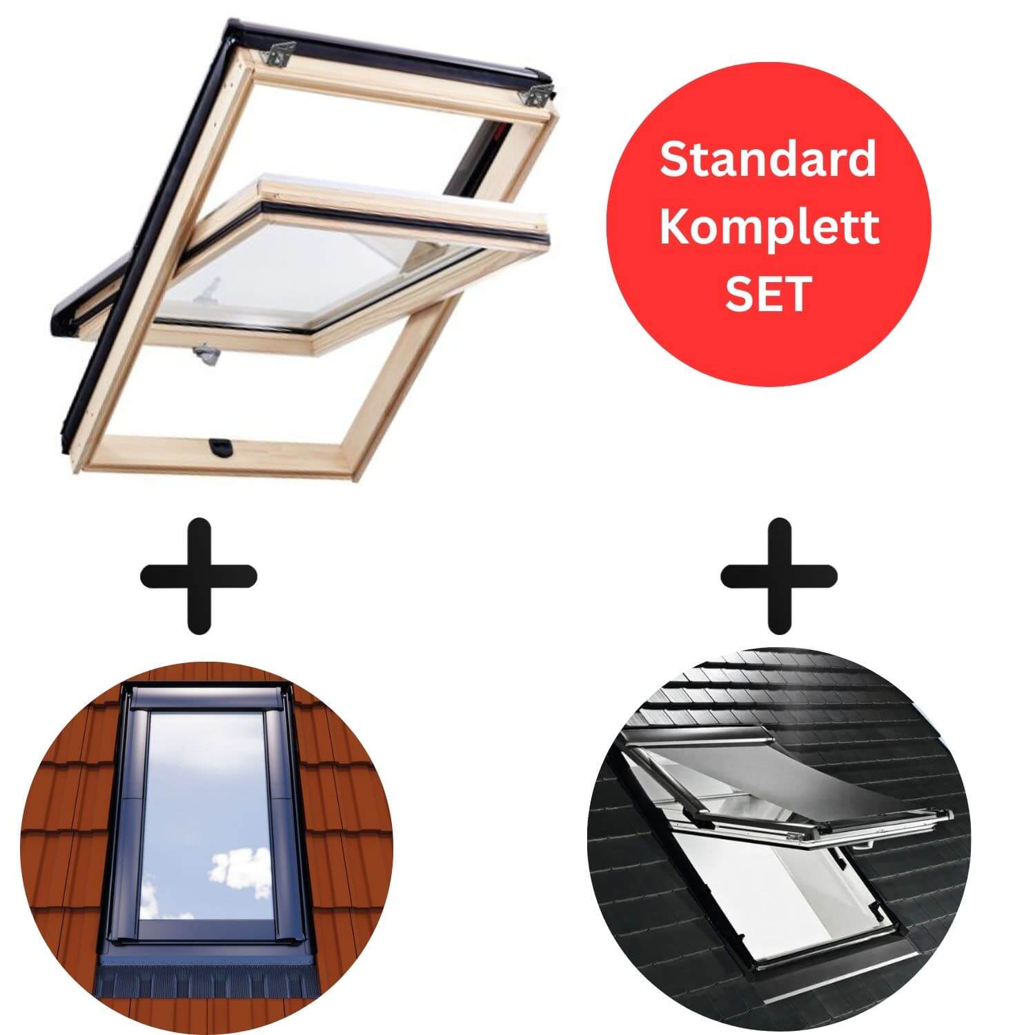 HOME4U Dachfenster Komplett-Set Holz 2-fach 054/078